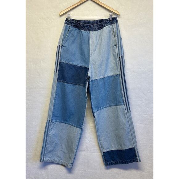 Adidas X KSENIASCHNAIDER Patchwork Wide Leg Denim High Rise Blue Jeans Size L - Picture 2 of 16